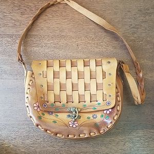 Vintage 70s tooled leather bag